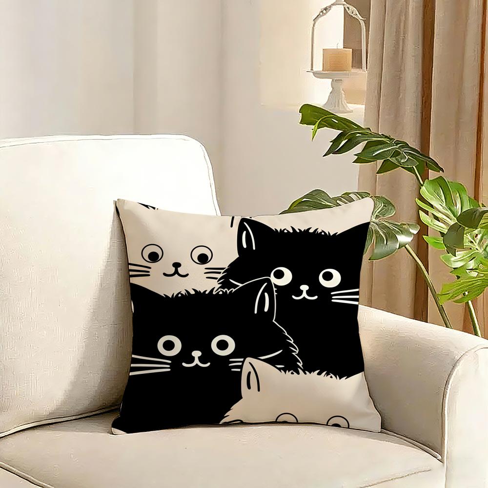 New Little Black Cat Cute Couple Cushion Cover Reversible Plush Pillow Cover Soft Fluffy Home Decor for Sofa Bedroom
