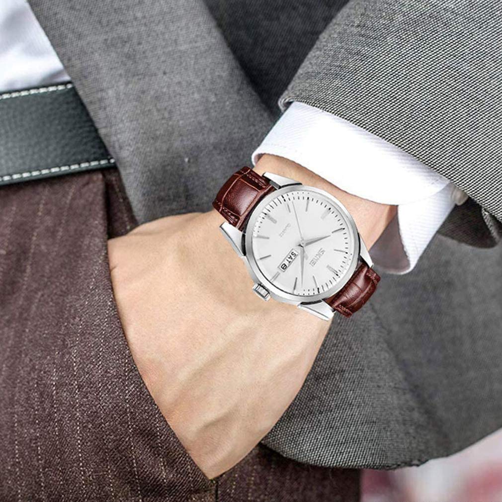 Beliebte Partneruhren für Damen und Herren. Klassisches braunes Lederarmband, wasserdicht und luxuriös. Ein perfektes Geschenk für Hochzeiten, Jubiläen,