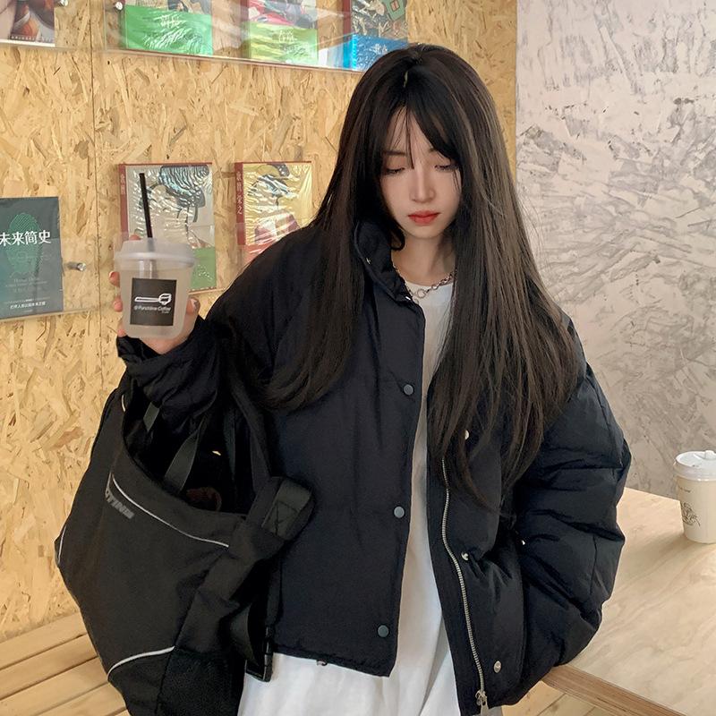 

Short down cotton jacket women s 2025 new Korean version of loose cotton jacket padded jacket bread jacket winter jacket S чёрный