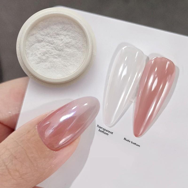 Helles Weißes Perlen-Nagelpulver Mondlicht Spiegel Aurora-Effekt Pigment UV-Gel-Lack Chromstaub Nageldekoration