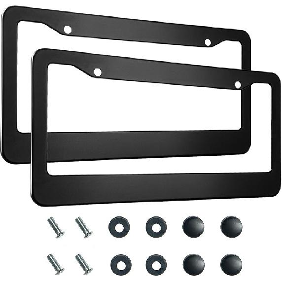 2PCS Matte Black License Plate Frames, 2 Holes Solid Aluminum License Plate Holder, Universal Car License Plate Frame For Man, Licence Plate Frame wide black