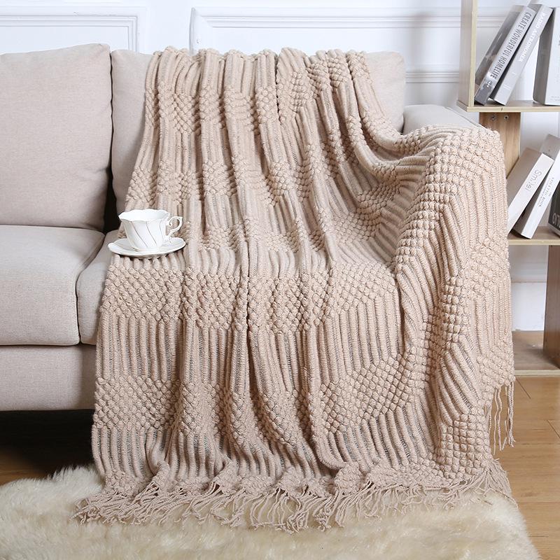 Bohemian Knitted Throw Blanket for Bed, Sofa, or Office Nap