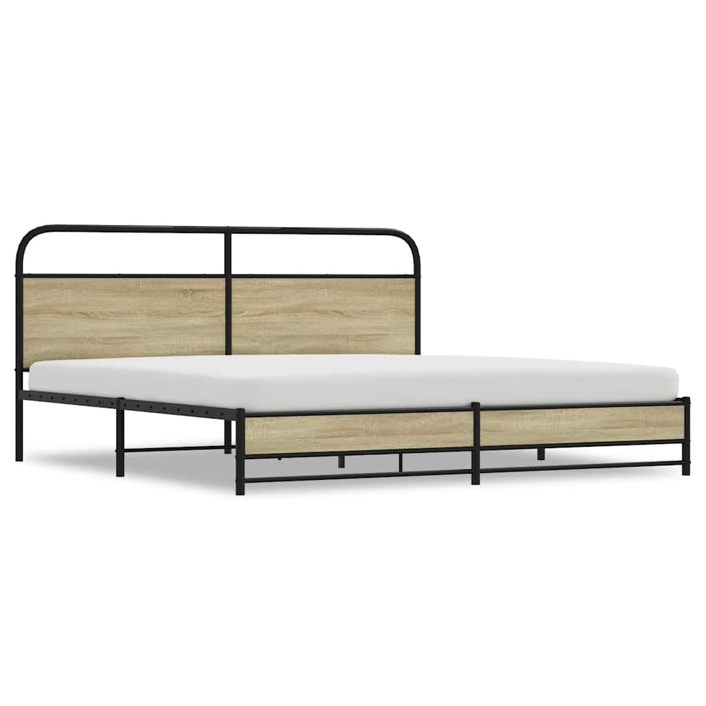 Metal Bed Frame without Mattress Sonoma Oak Finish 200x200 cm