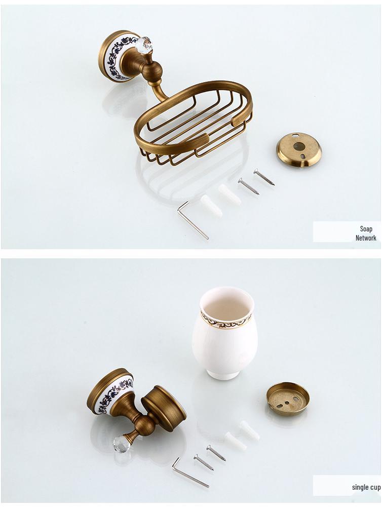 Antique Brass Bathroom Towel Rack & Accessories Set