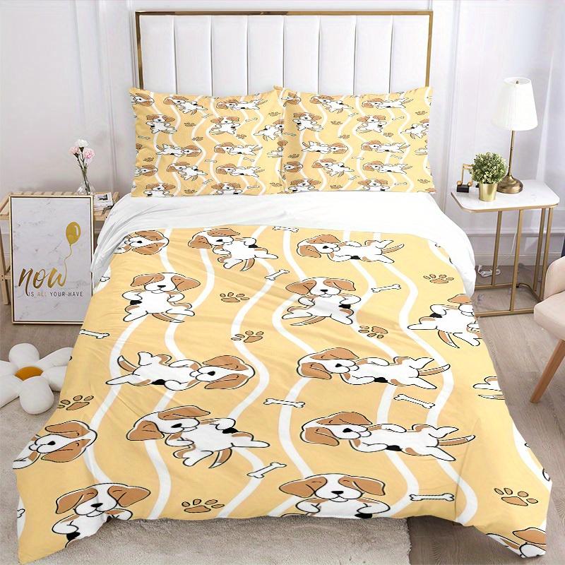 3pcs Puppy Bone Bedding Cover Set, Fashion Classic Popular Print Bedding Set, Soft Comfortable, All Season Use, For Bedroom, Guest Rooma0819142