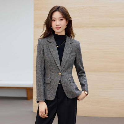 Petite Slim Fit Women's Gray Suit Jacket - Spring/Autumn 2026 Street Style
