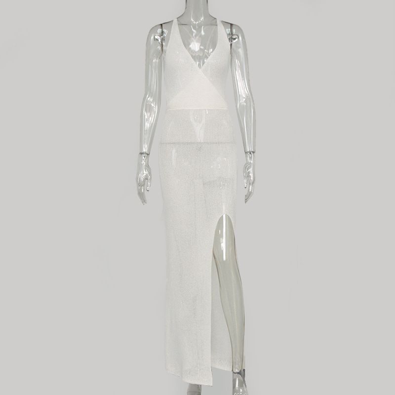 

Модный стиль Инс Онлайн Инфлюенсер Мода V-образный вырез Открытая спина Шнуровка Перспектива Крючком Пляжный Отпуск Слинг Платье Женщины White S