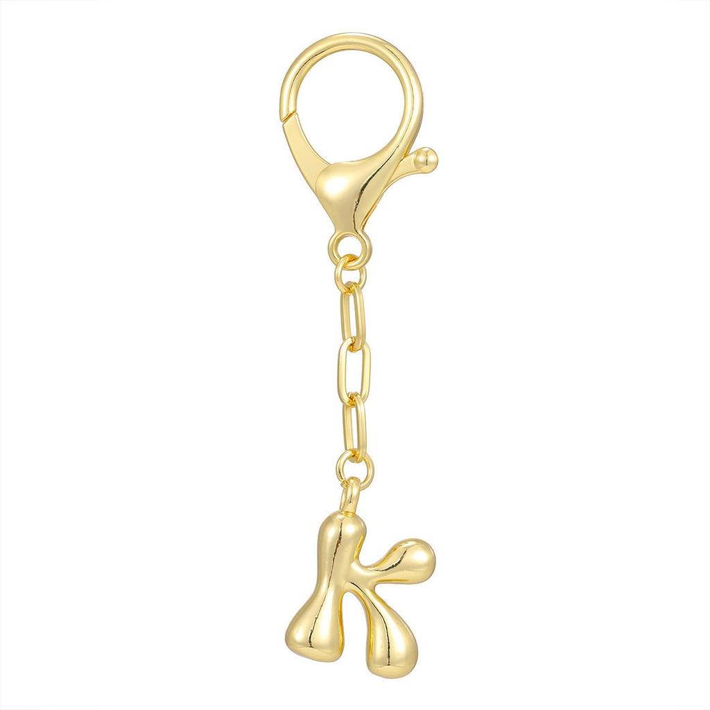 18K Gold Bubble Initial Pendant Keychain