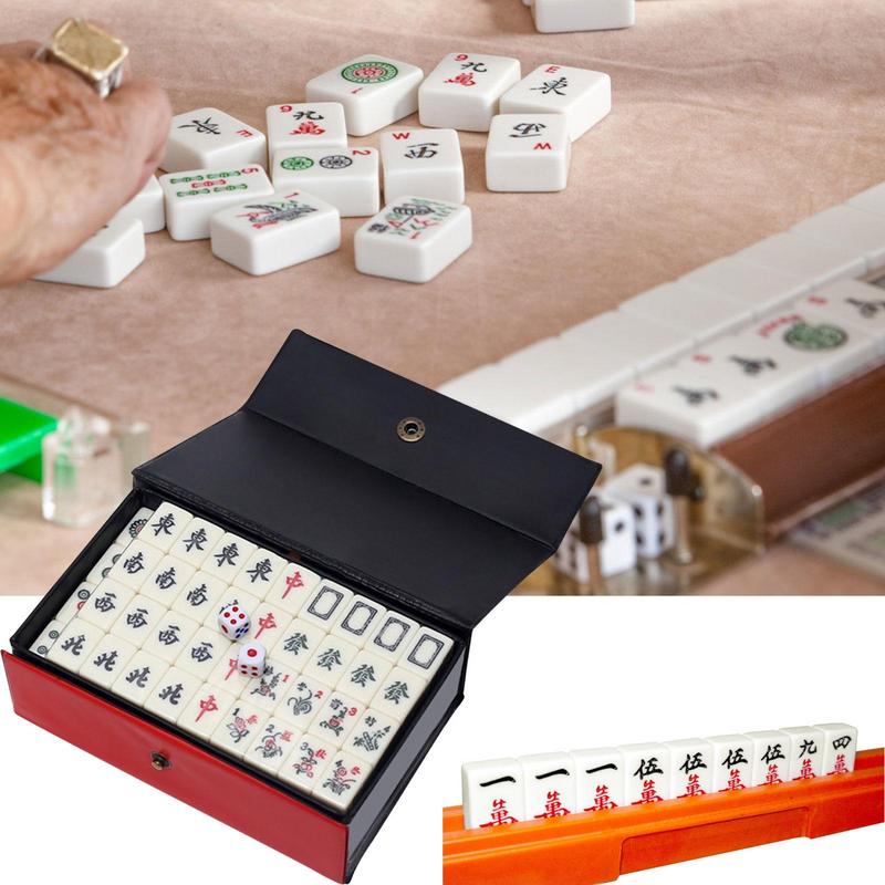 Set Gioco Mahjong Cinese 144 Mini Tessere Bianche Incise Per Riunioni di Famiglia Per Gioco Stile Cinese Tempo Libero in Famiglia
