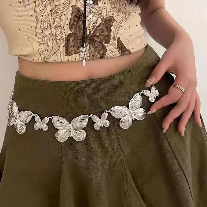 

Retro Boho Blue Rhinestone Butterfly Wood Beads Woven Hemp Rope Waist Chain for Women Clothes Decoration Versatile Belt Jewelry
