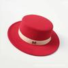 Retro British Style White Ribbon Flat Top Top Top Hat Couple Men and Women Gentleman's Hat Spring and Autumn Large Flat Brim Woolen Thermal Hat
