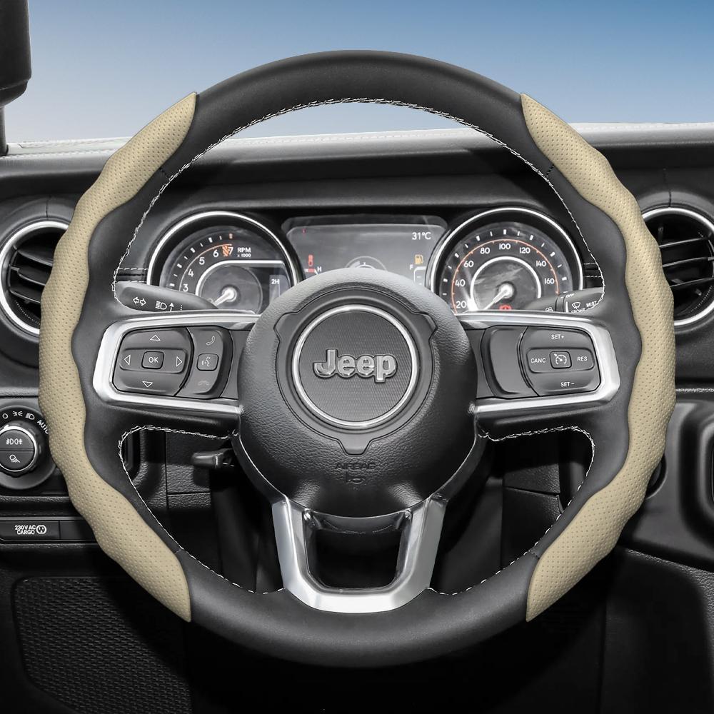 Suitable for Jeep Steering Wheel , Wavy Pattern, Sporty Breathable Leather, Segmented Anti-Slip Sweat-Absorbing Protective Cover for Compass R AMU1