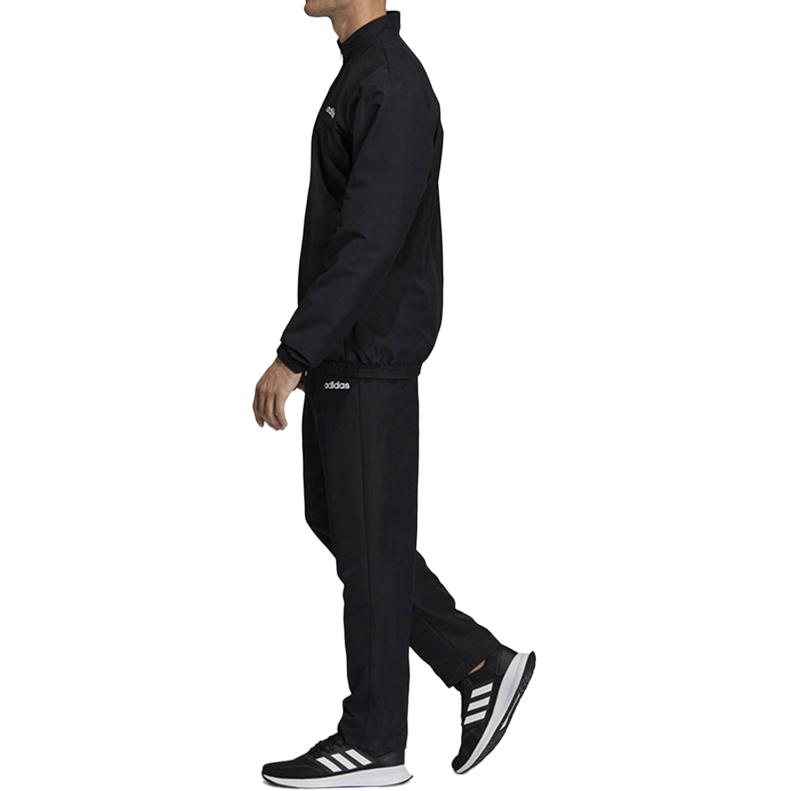 adidas Stand Collar Solid Color Long Sleeve Jacket Comfortable Elastic Pants Casual Sports Suit Men Suit Black DV2461