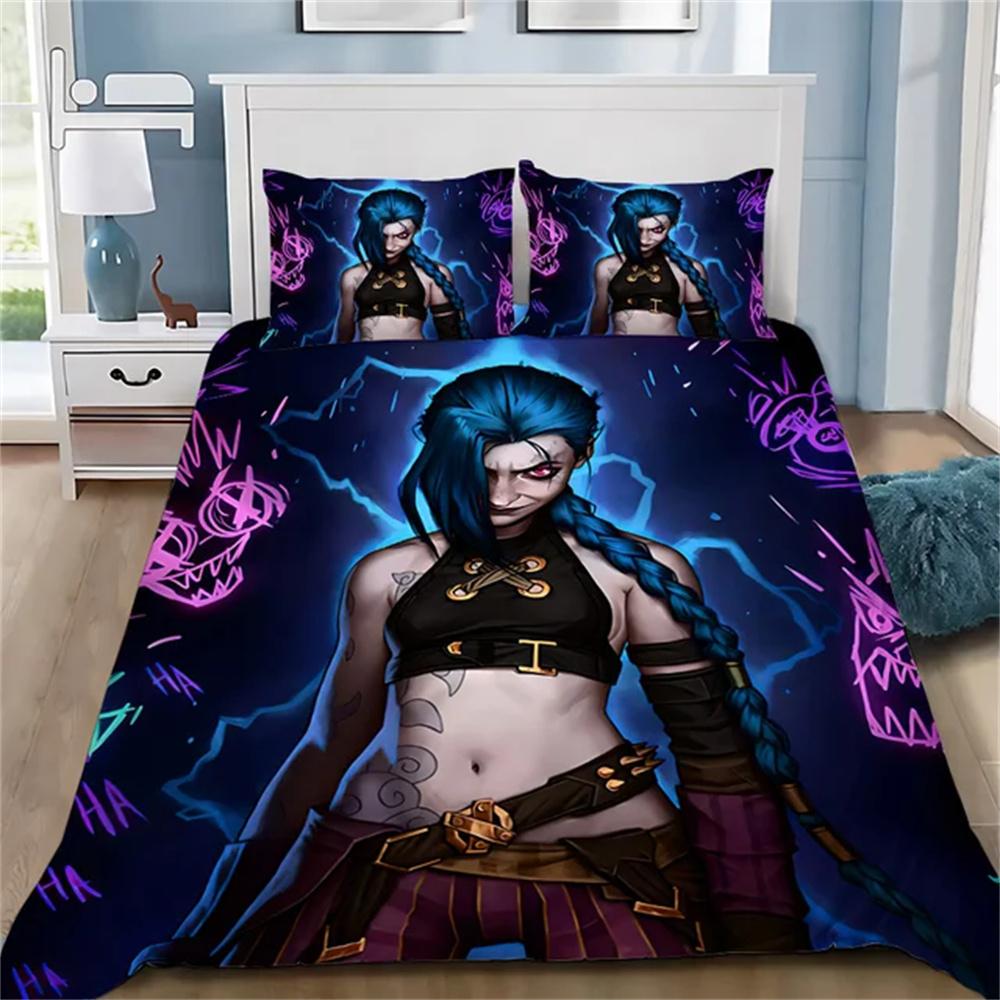 Horké Anime Arcane Povlečení 3D Tisk Jinx Pro Dospělé Chlapce Dívky Dekorace Ložnice Sada Povlaků na Peřinu Jednolůžko Dvojlůžko Povlečení