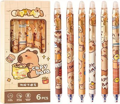 "6PCS Cute Capybara Erasable Gel Pens, 0.5mm Blue Ink, Retractable & Fine Point, for School, Office & Women Gifts