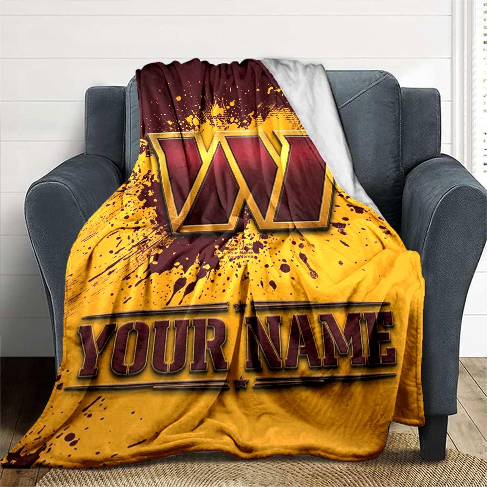 Name Custom Washington Commander Print Flannel Blanket High Quality Warm Comfortable Cover for All Seasons Perfect for Gifts Home Decor