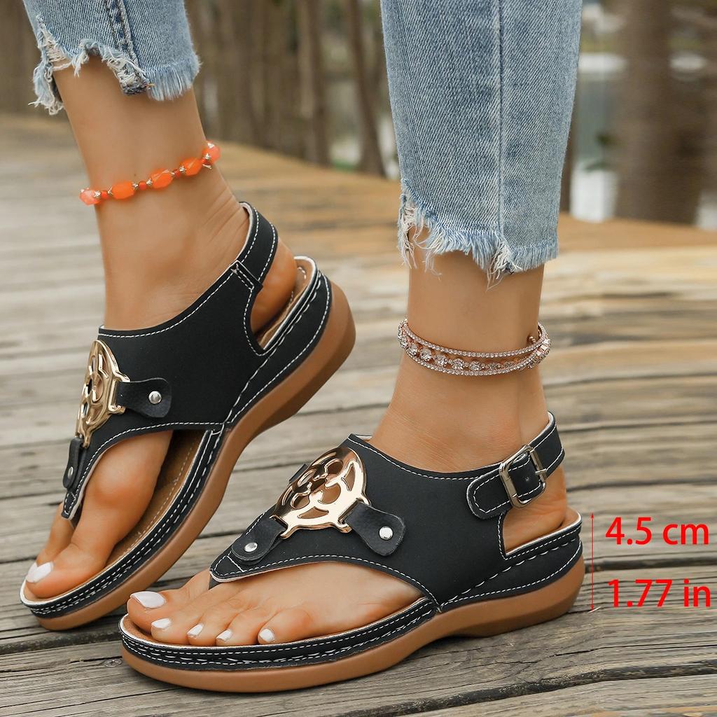 Fashion Metal Decoration Women's Wedge Sandals Summer 2025 Fashion Clip Toe Platform Sandals Woman Comfy Thick Sole Non Slip Beach Shoes