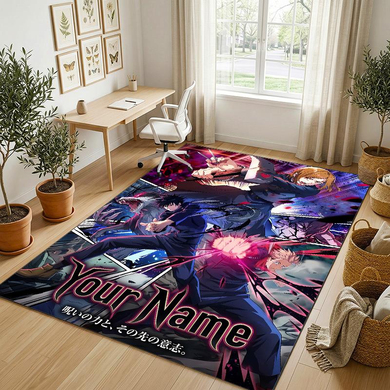 Personalized Crystal Velvet Carpet,Jujutsu Kaisen Custom Printed Name, Plush Area Rug For Home Indoor Decor