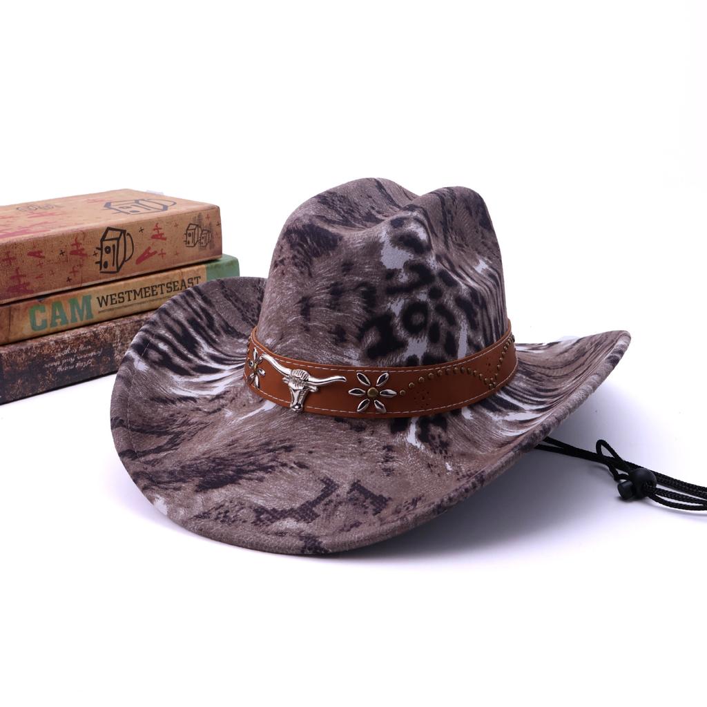 Bull head belt rivet jazz hat spring summer and autumn outdoor travel visor big edge suede western cowboy hat