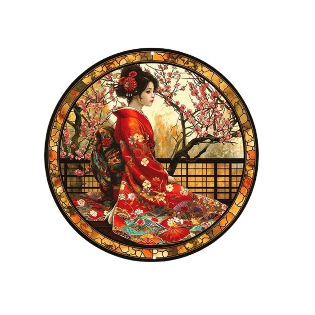 Round Aluminum Metal Sign Wreath Decorative Sign Bedroom Decoration Gifts Japanese Kimono Theme For Bar Club Home Wall Decor