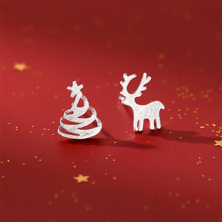 

Асимметричные серьги-пусеты «Рождественская елка и олень» - Японский и корейский стиль мори