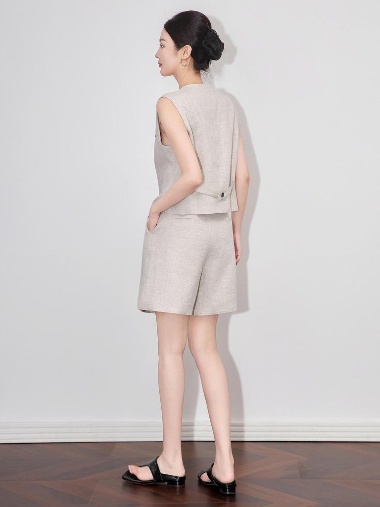 Women's Summer Linen V-Neck Suit Vest & Casual Minimalist Two-Piece Set