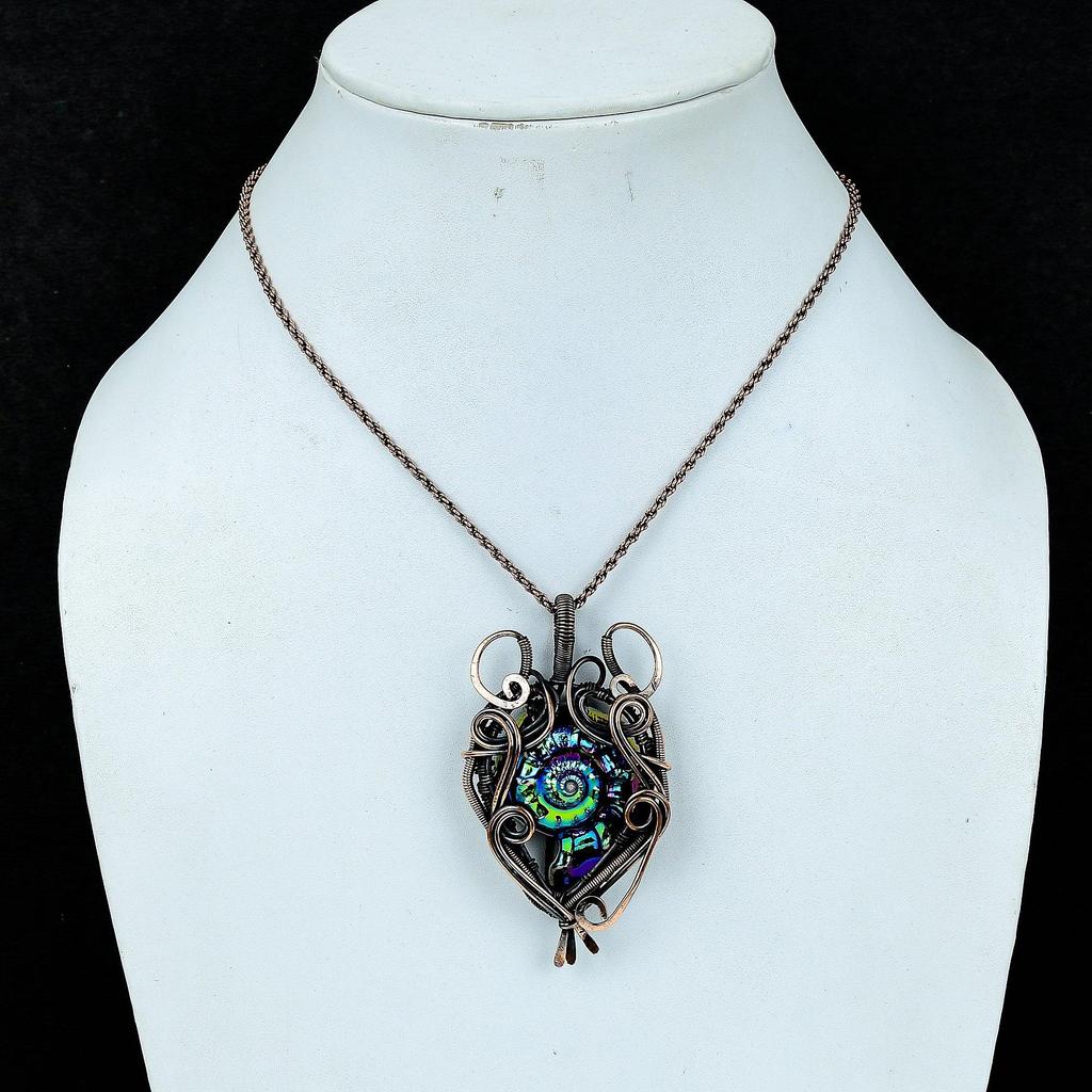 Aura Shell Pendant Gemstone Handmade Jewelry,  999 Copper Wire Wrapped Pendant, Gift For Wife Jewelry