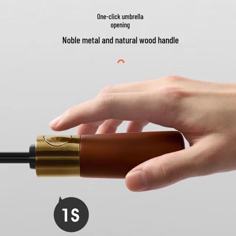 Hanyou Automatic Sun Protection Umbrella with Solid Wood Handle
