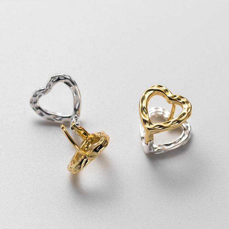 foxanry Prevent Allergy Silver Color Stud Earrings for Women Fashion Creative Hollow LOVE Heart Geometric Handmade Party Jewelry