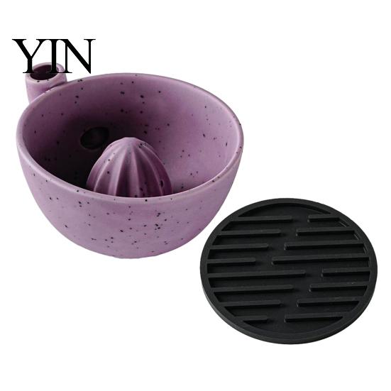 Kitchen Gadget for Fruit Cleaning Berry Swirl Draining Bowl with Silicone Pad, Ceramic Retro Kiln Multifunctional Food Prep Fired Colander,
