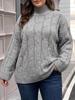 European & American Plus Size Women's Loose Cable Knit Sweater with Bell Sleeves - Autumn/Winter Pullover