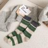 Winter Thickened Wool Dot Yarn Striped Socks for Women, Contrasting Color Plush Warm Mid-calf Pile Socks