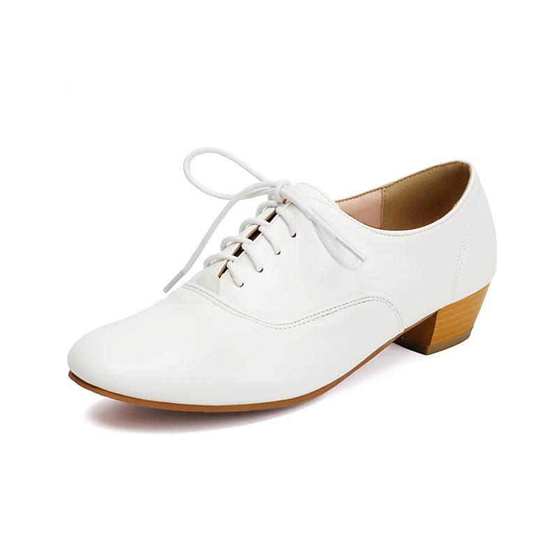 Women Pumps Round Toe Thick Mid Heels Lace-up Concise Ladies Fashion Casual Shoes Spring Autumn Yellow Black 43