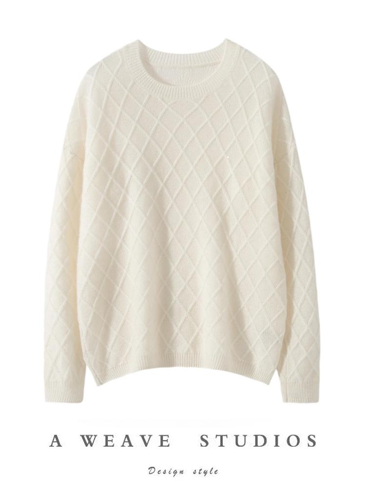 100% Pure Cashmere Women's Sweater - Fashionable, Versatile Autumn/Winter Pullover with Sequin Diamond Pattern