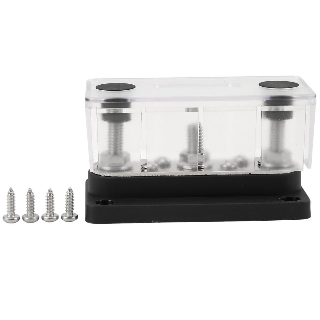 Power Distribution Block with Cover M8 Terminal Stud M4 Terminal Screw 12‑48V 150A for Cars Trucks RVs Boats Black