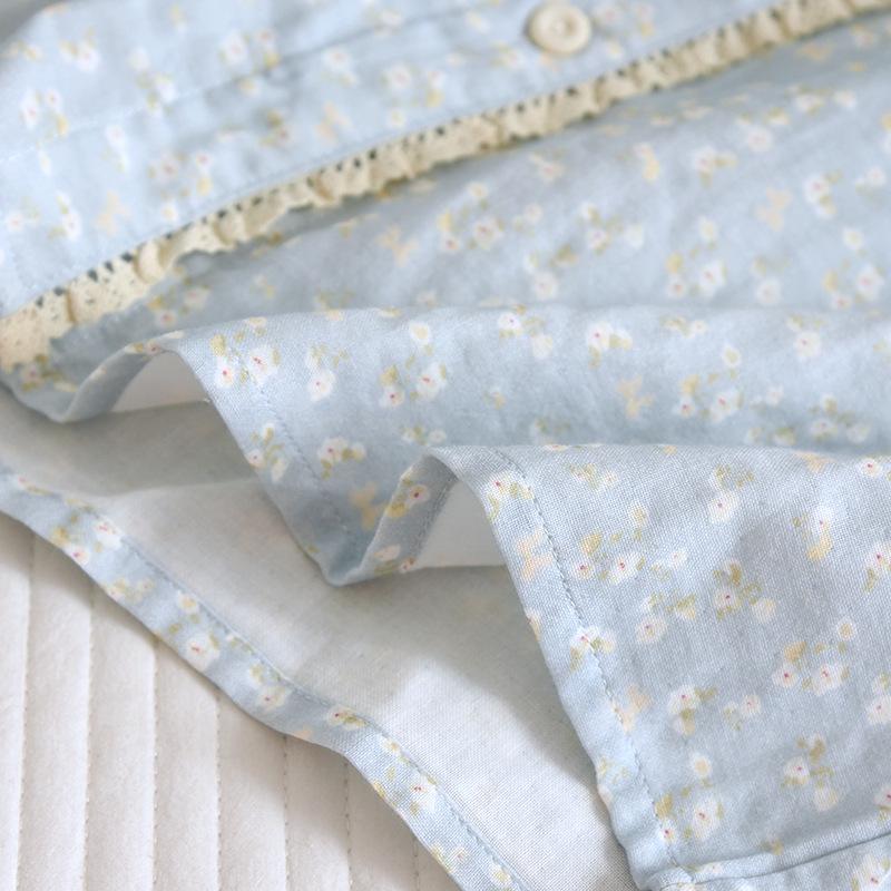 Women's Floral Print Pure Cotton Gauze Pajama Set - Spring/Summer Long Sleeve & Pants