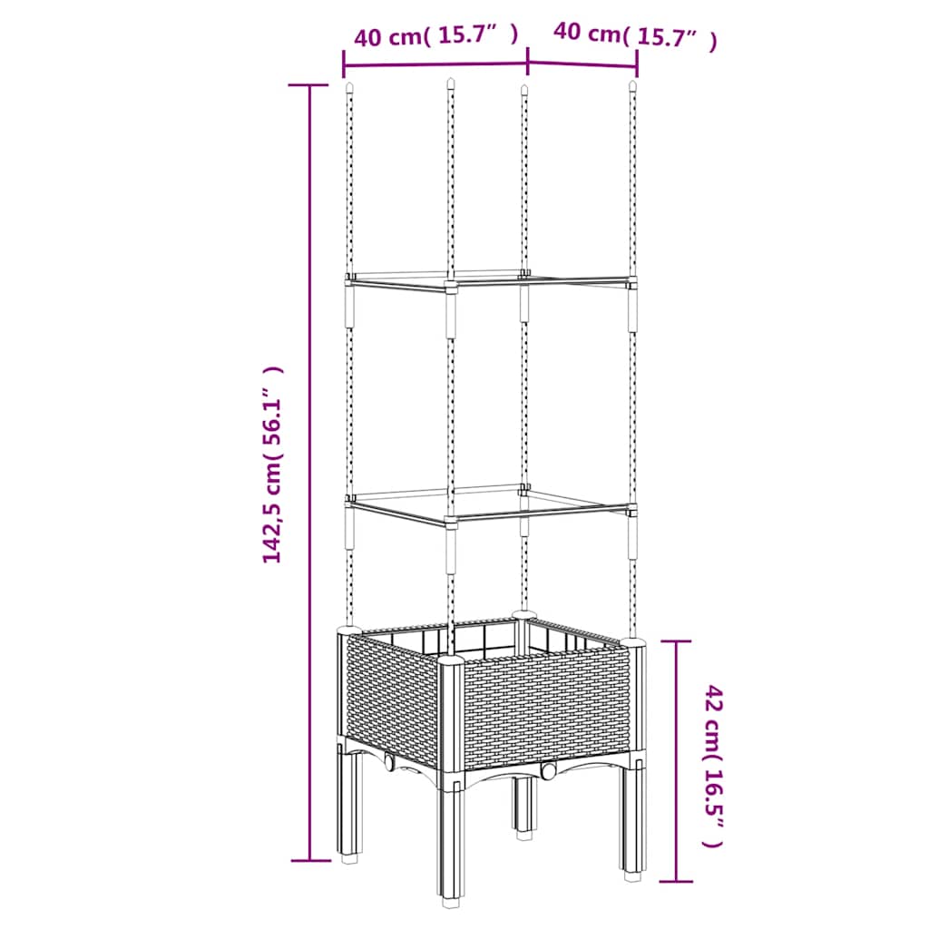 Planter with Trellis Blue Gray 40 X 40 X 142.5 Cm PP