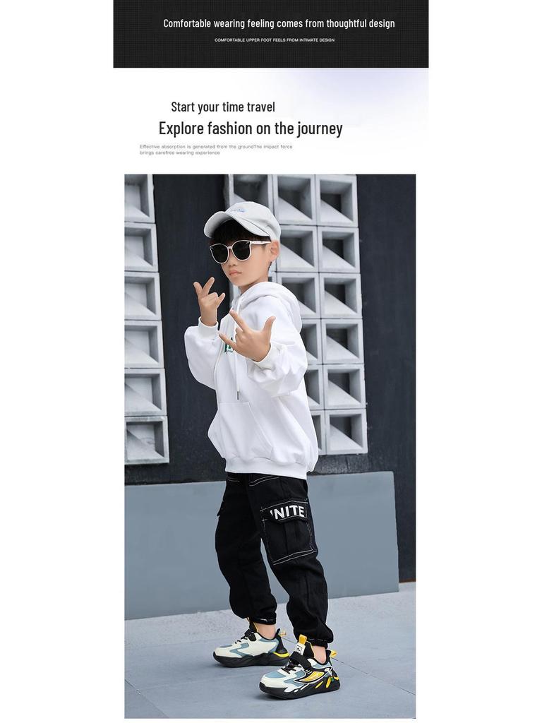 Athletische Schuhe für Jungen aus Mesh und Leder - Rutschfest, Abriebfest, Lässige Laufschuhe für Kinder, Frühjahrs- und Herbst-Schuljahreszeit.