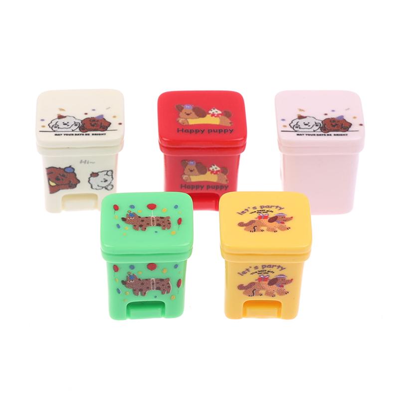 5Pcs Dollhouse Mini Cartoon Garbage Can Model Dollhouse Furniture Decoration Dolls House Accessories Pretend Play Toys