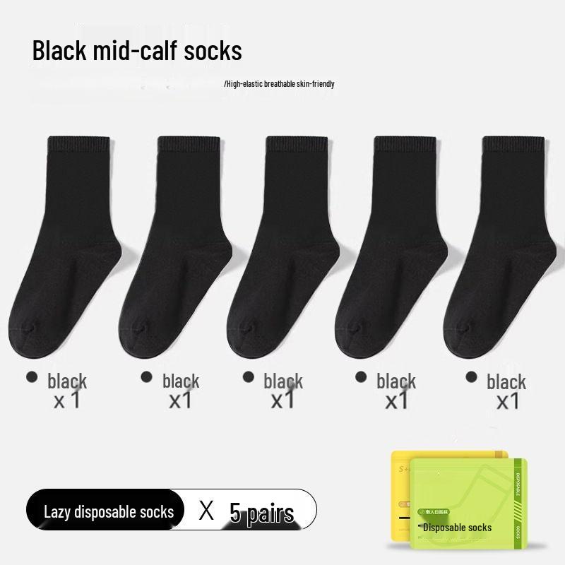 Odor-Resistant Unisex Disposable Socks for Autumn & Winter Travel - Black Mid-Calf