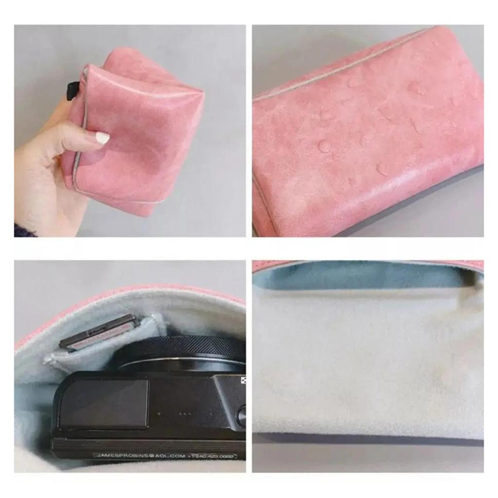 Camera Bag Solid Color PU Shockproof Small Digital Camera Case Multi-functional Portable Convenient Photography Bag