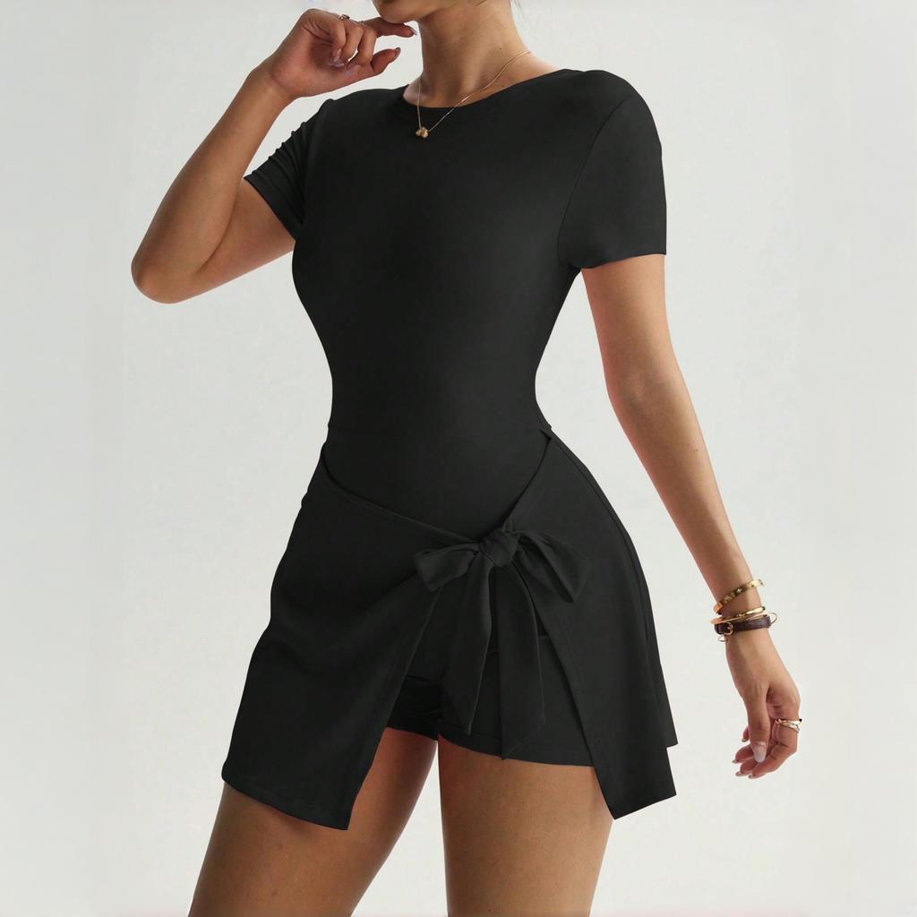 Yoga One-Piece Short Skirt Tight Back Fake Two-Piece Outdoor Fitness Anti-Light Sports Tennis Skirt Women