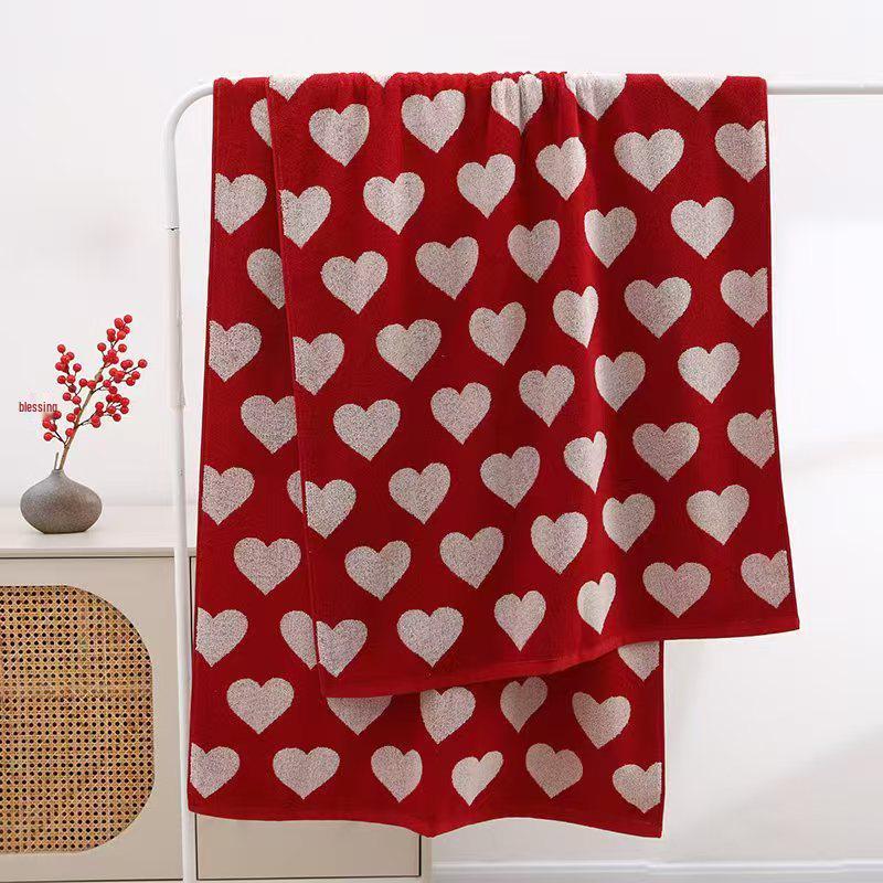 Wine Red Jacquard Wedding Towels Set - Thick Bath and Square Towels, Ideal for Bride's Dowry or Wedding Favors.