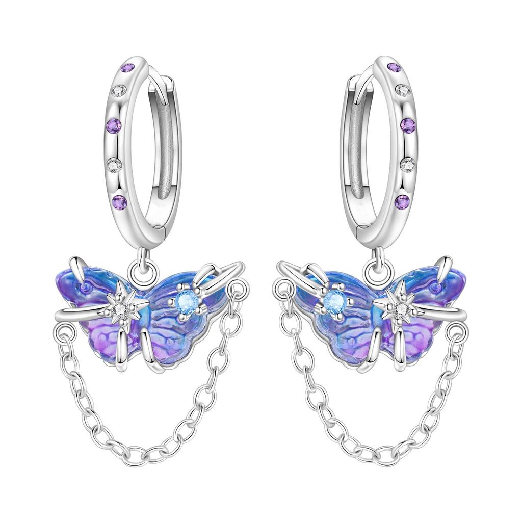 S925 Silver Exquisite Butterfly Hoop Earrings With Sparkling Zircon Dragonfly Design Elegant And Versatile Accessory