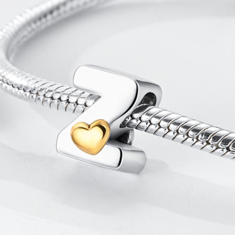 Original A-Z Alphabet Charms Bead 925 Silver 26 Letters CZ Zircon Heart Love Charm Fit Bracelet Bangle Jewelry Making