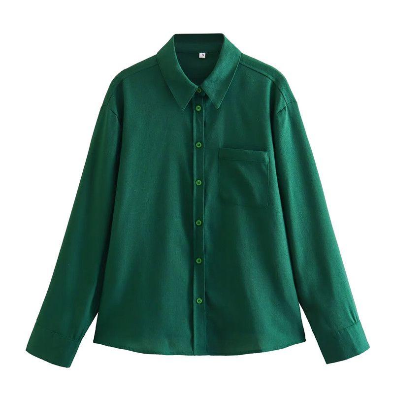 Western Style New Fashion Trendy Women Clothes Pocket Decoration Lapel Long Sleeve Linen Shirts 4786049 501