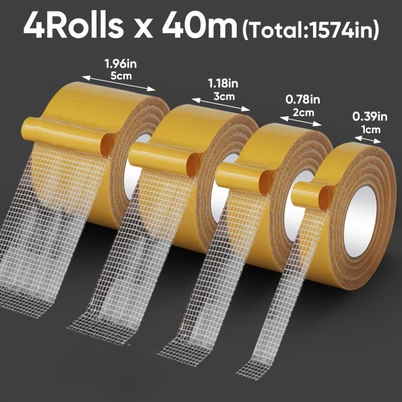

4 Rolls of Strong Double-Sided Adhesive Tape, High Viscosity Cloth Mesh,40m Total Length,Suitable for Carpets, Rugs,Wallpaper