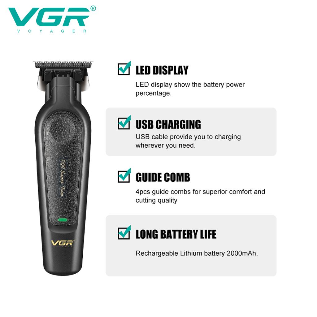VGR V-995 Electric Hair Clipper, Metal Leather Body Men's Hair Clipper Household Oil Head Carving Electric Pusher with LED Digita Home Hair Trimming