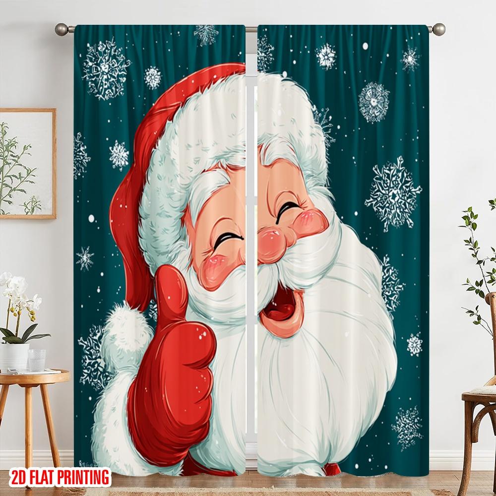 2pcs,2D Plane Printing Curtain Popular Cute Santa Claus Versatile 100% Polyester (without Rod) Decorations Inside Perfect for