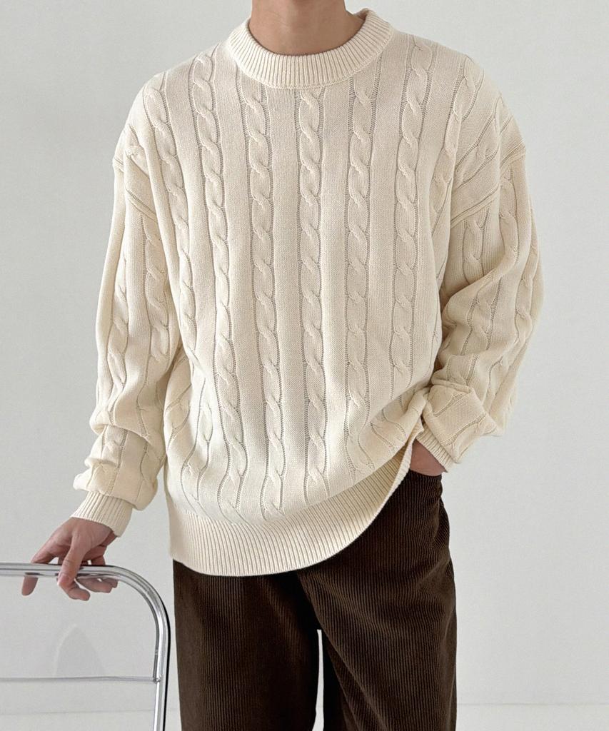 ORIGINALDAY Oversized Round Cable Knit Ivory